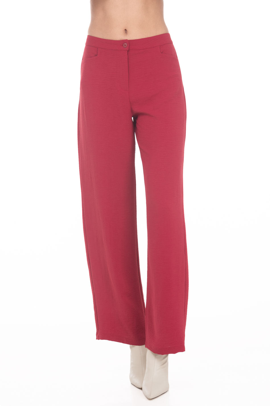 VD3819:2509:Pantalon Recto Liso Casual Largo Con Pretina Y Bolsillos