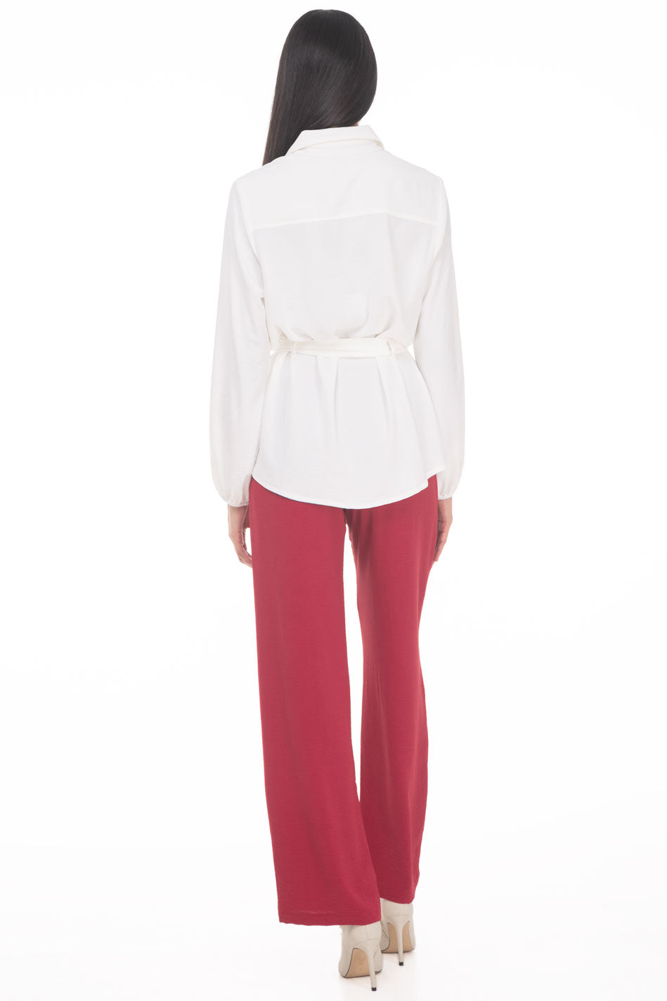 VD3821:2509:Blusa Camisera Con Cinta De Amarre Trasera Manga Larga corte