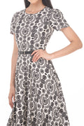 VD3824:2509:Vestido Semicircular Estampado Cuello Redondo Manga Corta