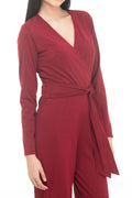 VD3839:2510:Jumpsuit Recto Liso Con Lurex Y Amarre Escote V Manga Larga