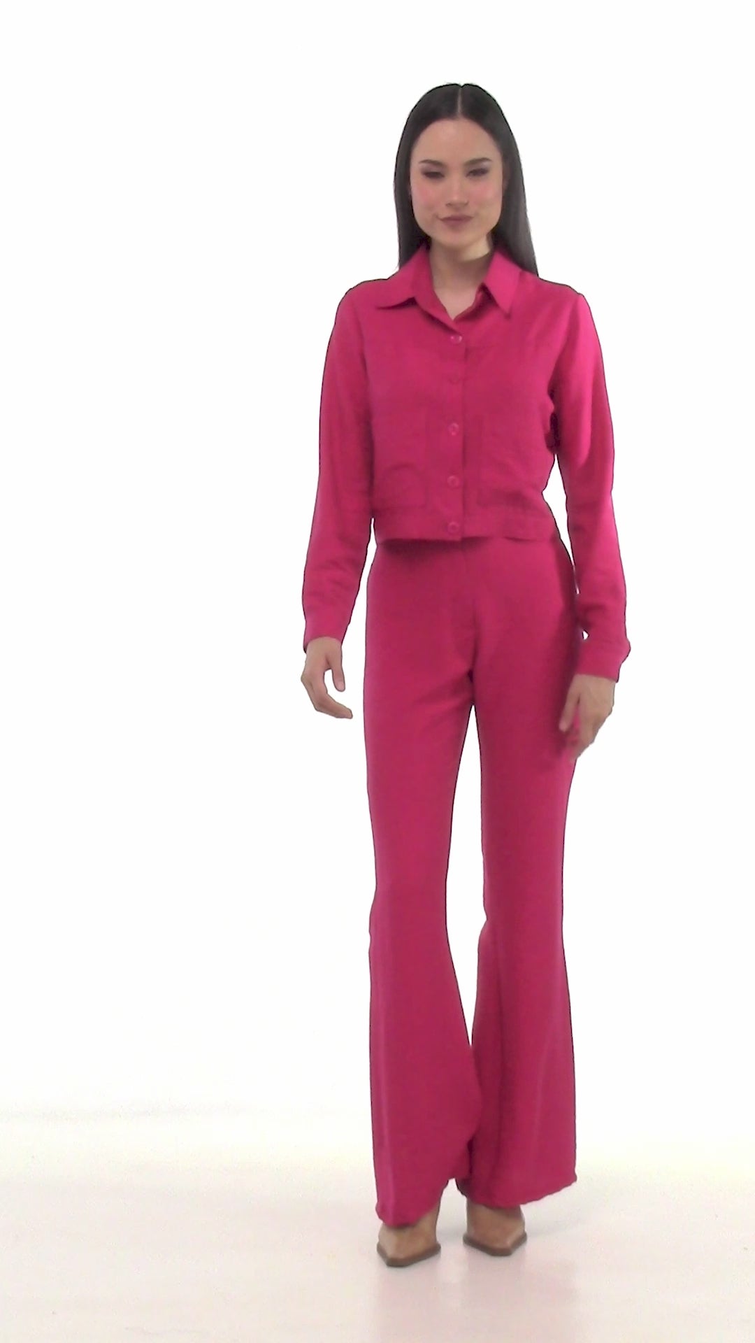 S10619:2507:Pantalon Acampanado Liso Casual Largo Corte Cintura